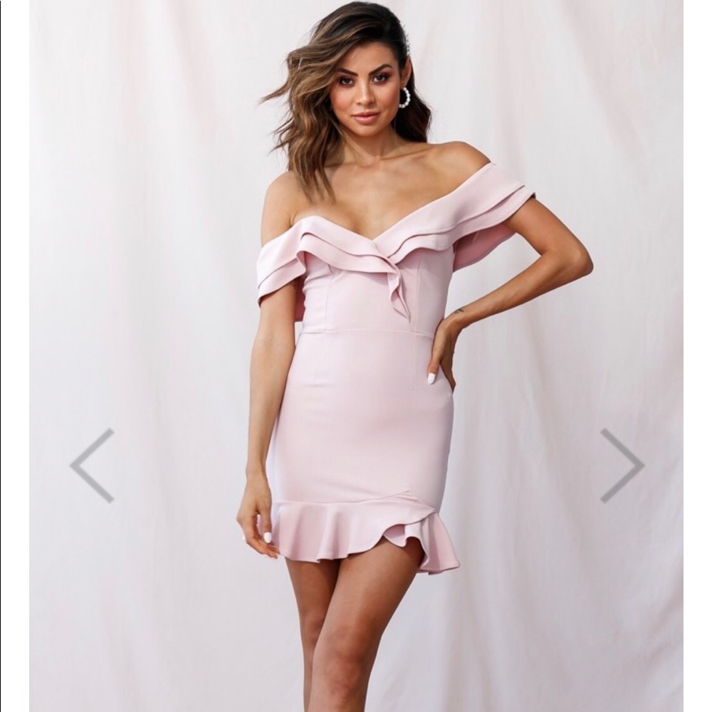 Selfie Leslie Shoulder Ruffle Mini Dress / Hello Molly Carrying Your Love Blush